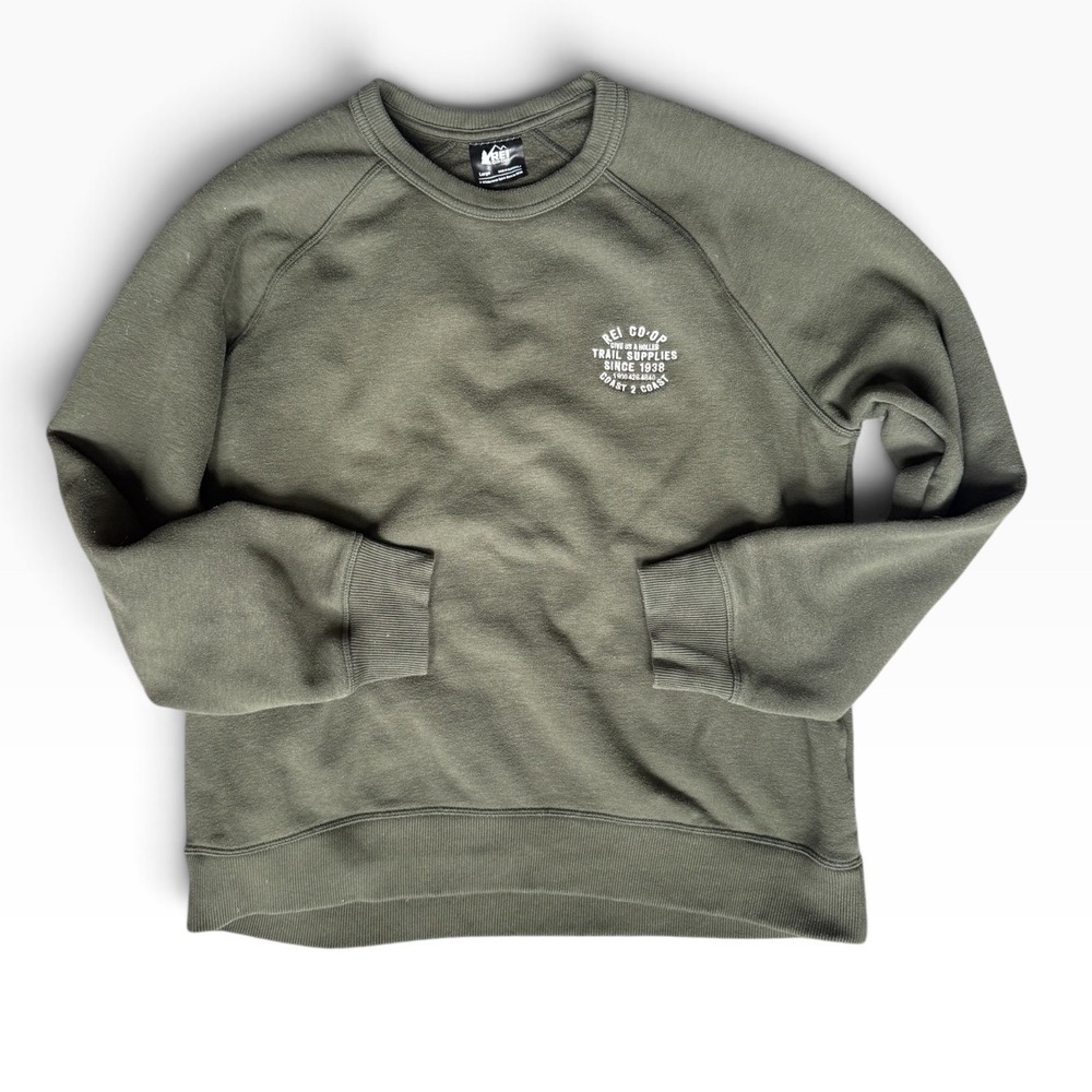 REI Co-op Mens Large Olive Green Graphic Crewneck Sweatshirt